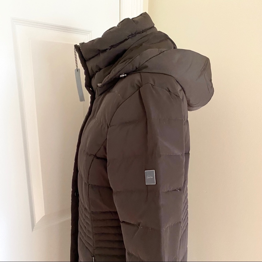 NWT Long Calvin Klein Espresso Down Jacket Size S - Picture 4 of 7
